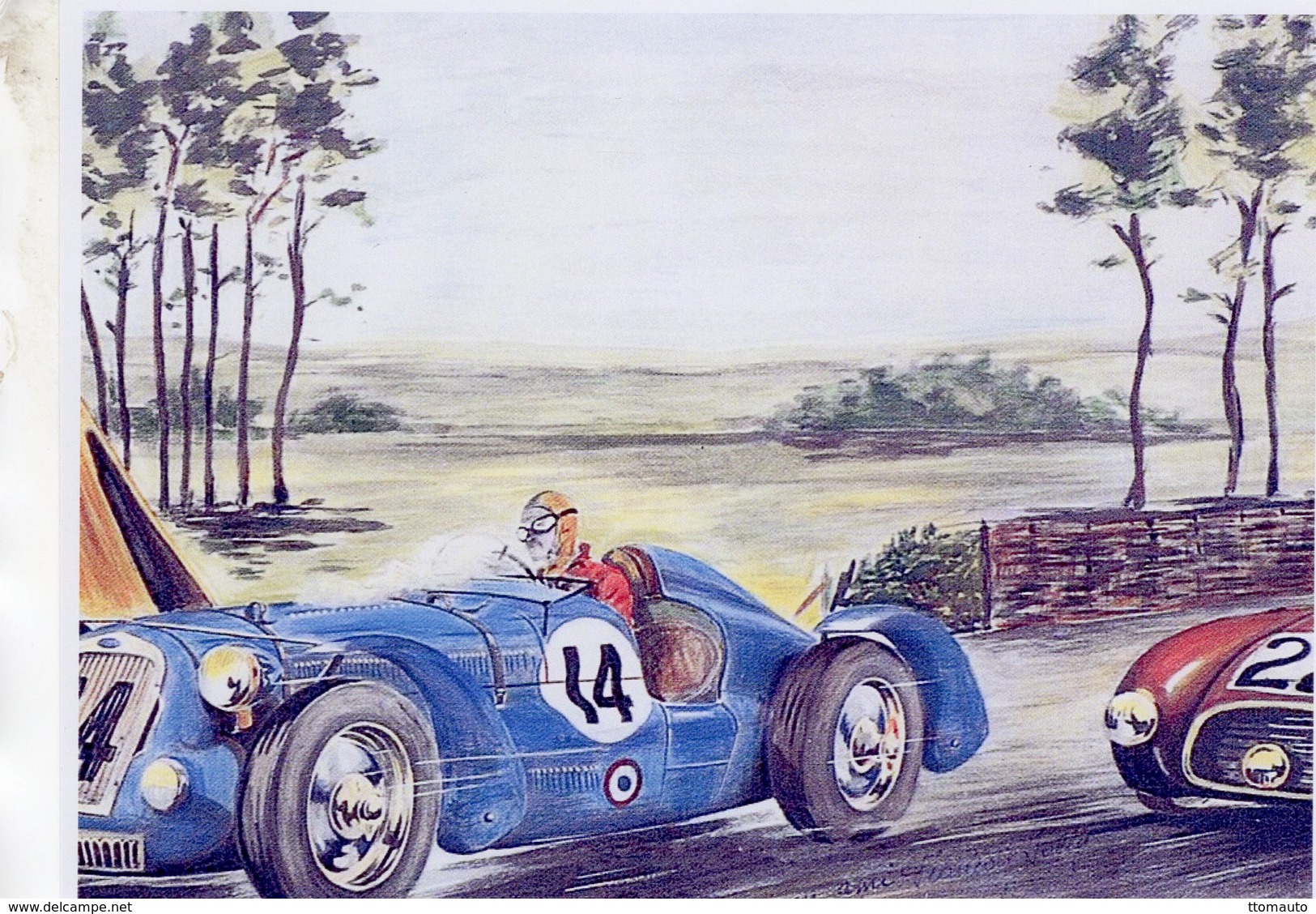 24 Heures Du Mans 1939 - Delahaye 135SC - Pilote: Joseph Chotard  -  Aquarelle De Rob Roy - Carte 190x140mms - Le Mans