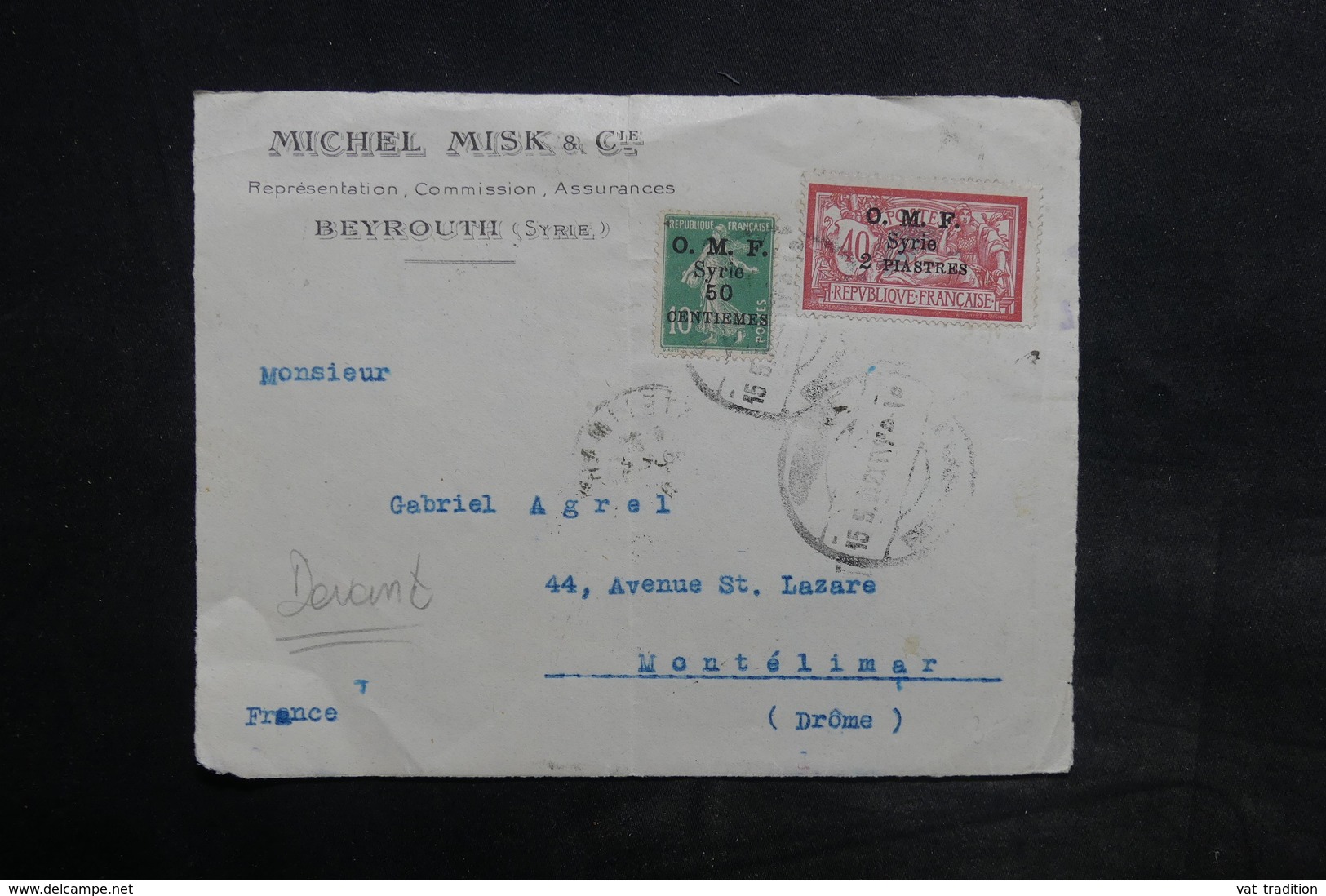 SYRIE - Enveloppe Commerciale ( Devant ) De Beyrouth Pour La France En 1925, Affranchissement Semeuse + Merson - L 36108 - Lettres & Documents