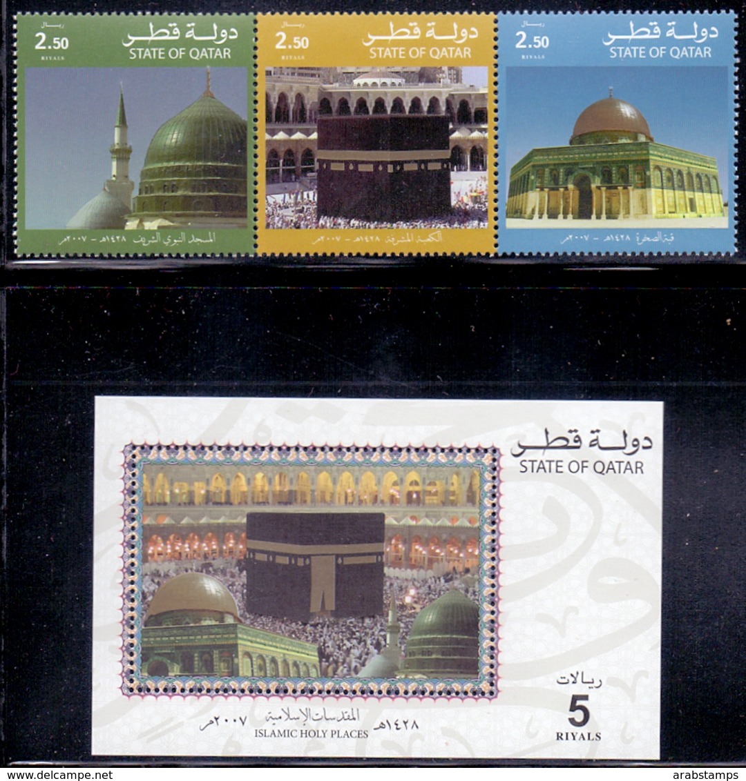 2007 QATAR Islamic Holy Places Complete Set 3 Values + 1 Souvenir Sheet MNH - Qatar