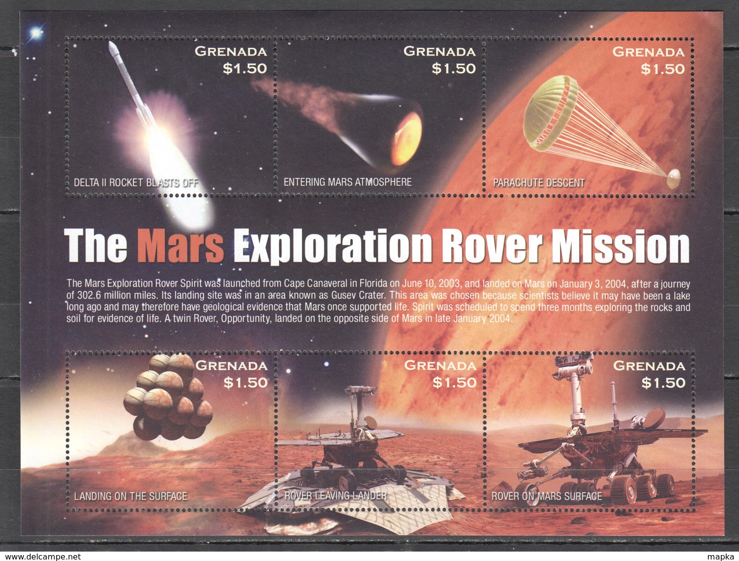 F1186 GRENADA SPACE MARS EXPLORATION ROVER MISSION 1KB MNH - Andere & Zonder Classificatie