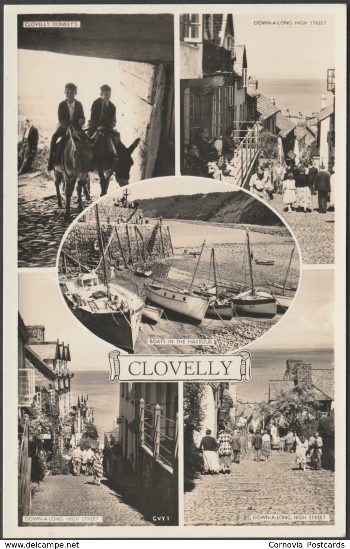 Multiview, Clovelly, Devon, C.1950 - Lilywhite RP Postcard - Clovelly