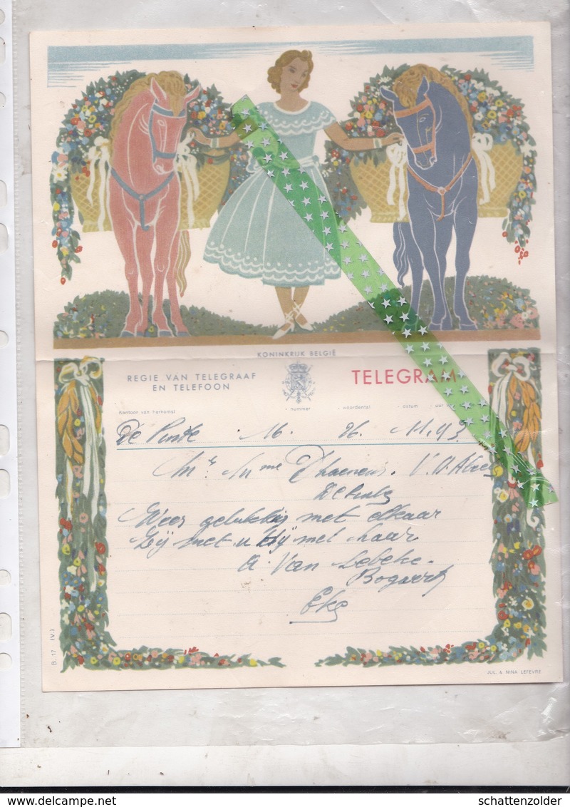 Telegram 1953, De Pinte, Aan D'Haenens-Van Den Abeele Van Van Lebeke-Bogaert, Huwelijk - Autres & Non Classés