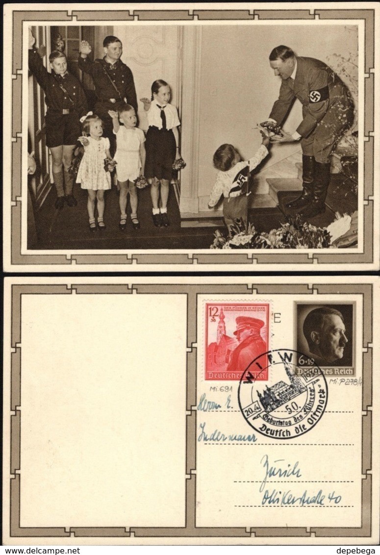 A. Hitler Stationery Postcard (P 278-4 Kindergruppe) Ganzsache-Postkarte + Mi. 691. SST. WIEN 20 April 1939. - Sonstige & Ohne Zuordnung