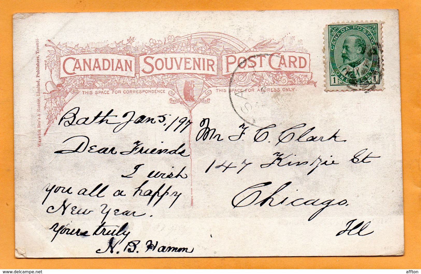 Bath Ontario Canada 1905 Postcard - Sarnia