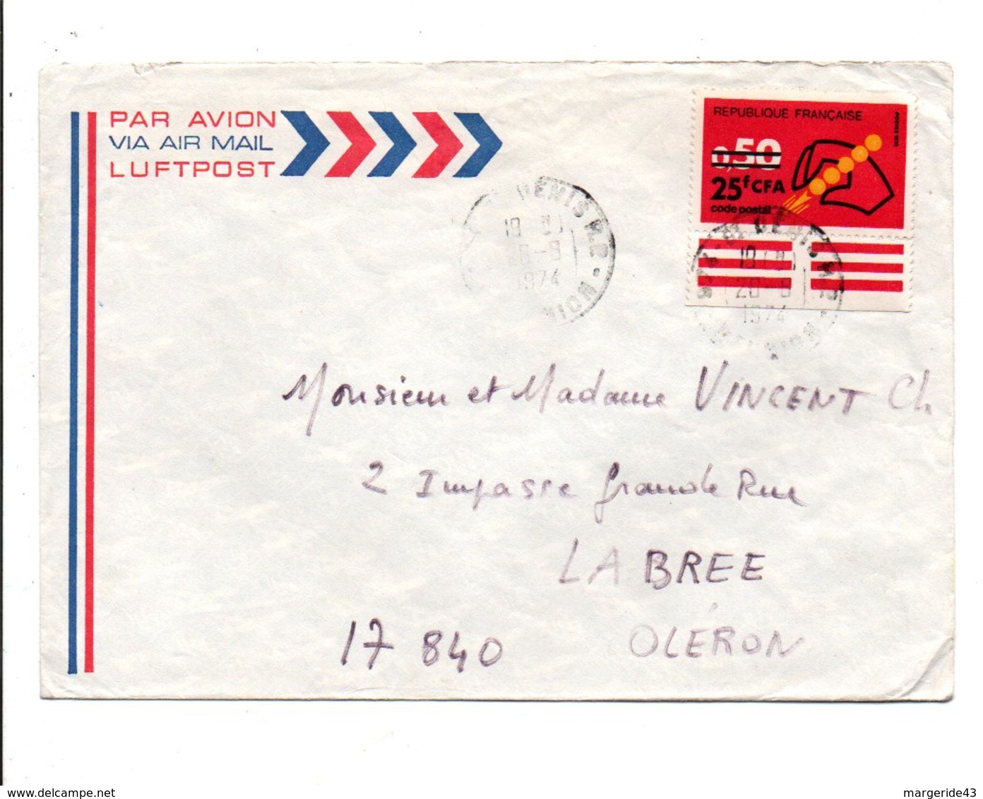 REUNION LETTRE POUR LA METROPOLE 1974 - Covers & Documents