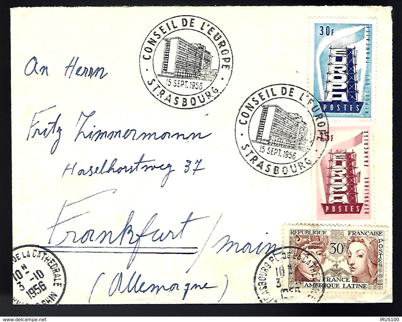 LETTRE EN PROVENANCE DE STRASBOURG - EUROPAS - POUR FRANKFORT - 1956 - - Storia Postale