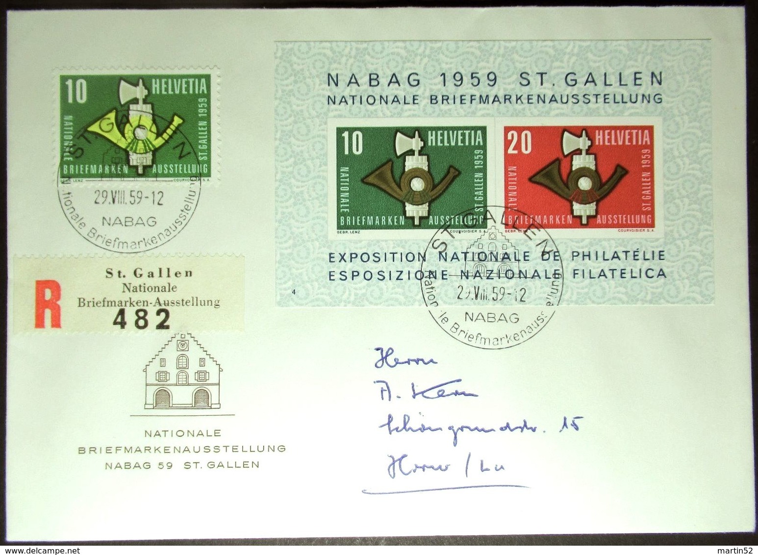 Schweiz Suisse 1959: NABAG Zu 344+WIII 38 Mi 669+Block 16 Yv 622+BF 16 R622 Mit EXPO-o ST.GALLEN 29.VIII.59 (CHF 12.00) - Lettres & Documents