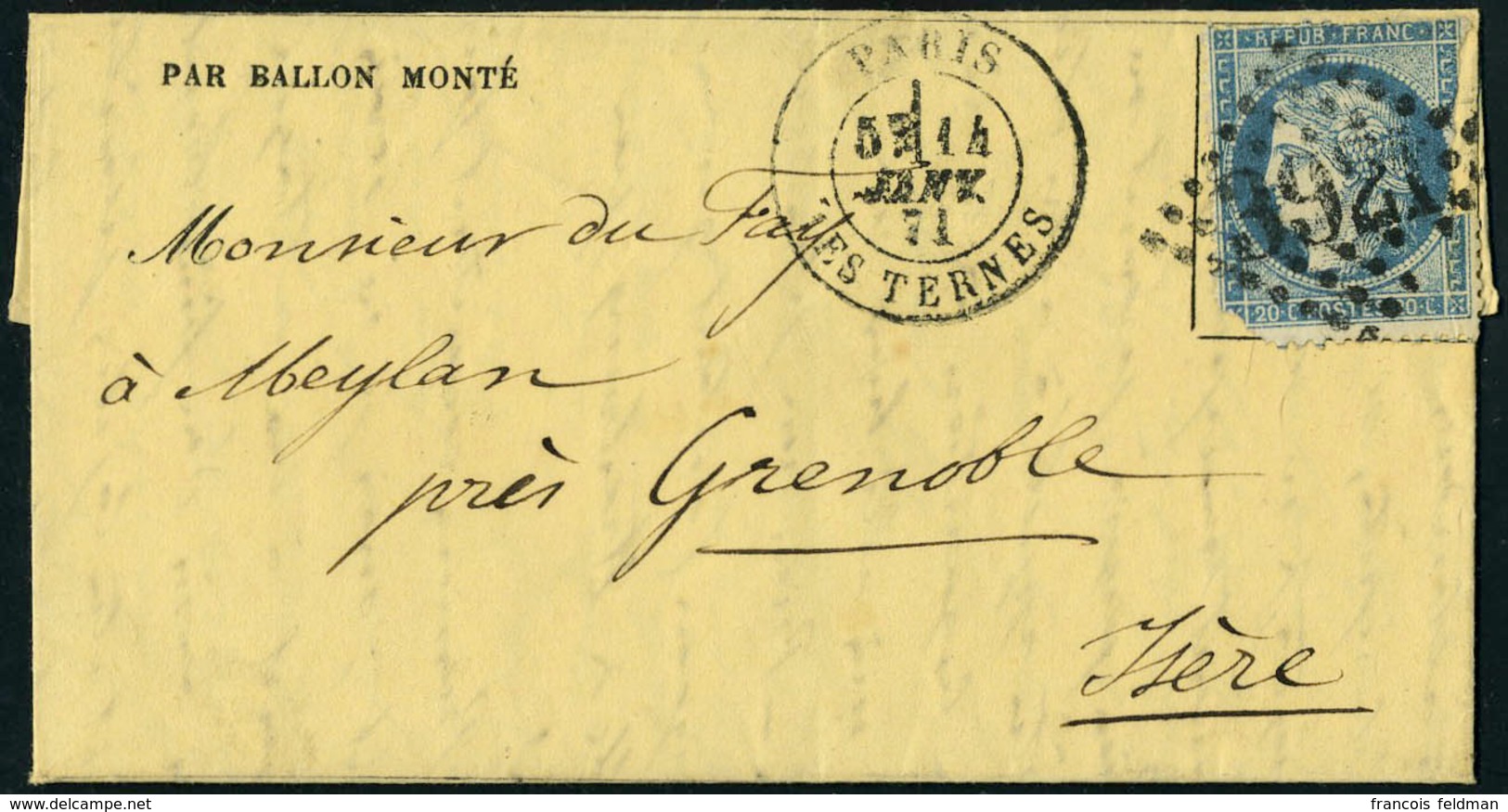 Lettre LE VAUCANSON, L.M.M. Avec Càd Paris Les Ternes 14 Janv 71 Pour Meylan Près Grenoble - Arrivée à Grenoble Le 26 Ja - Other & Unclassified