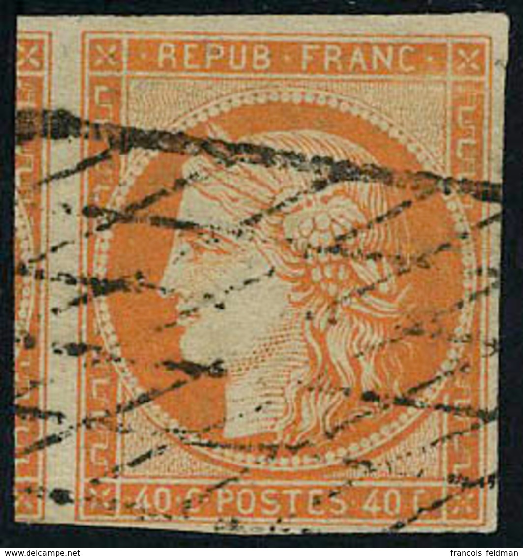 Oblitéré N° 5, 40c Orange Obl Grille Sans Fin T.B. Superbe, Signé Brun - Autres & Non Classés