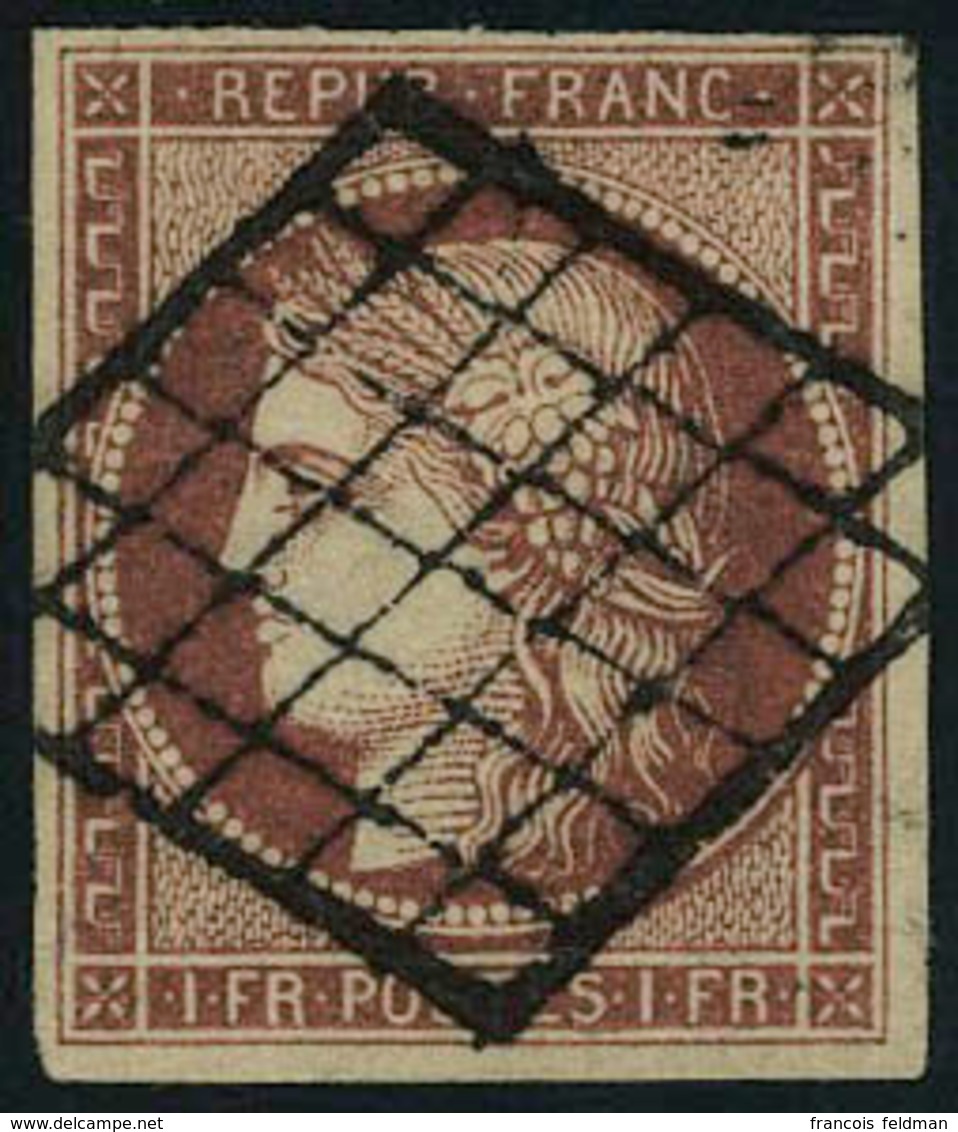 Oblitéré N° 6, 1f Carmin Obl Grille T.B. Signé Diéna - Altri & Non Classificati