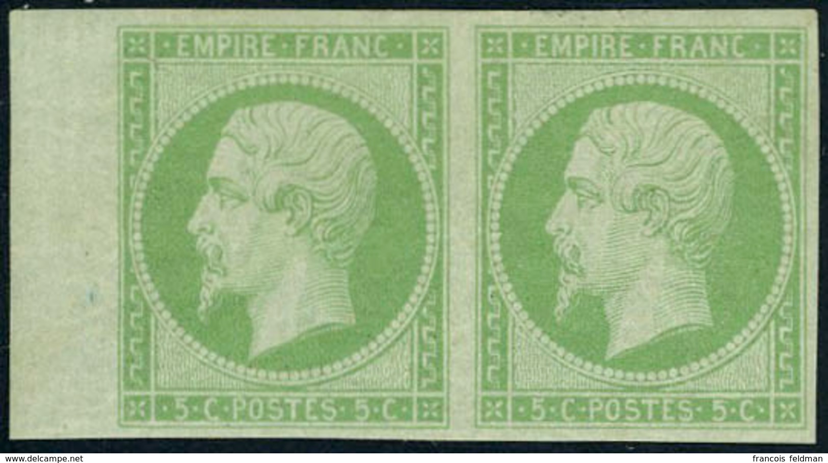 Neuf Avec Charnière N° 12, 5c Vert, Paire Horizontale Bdf, TB, Signé Brun - Altri & Non Classificati