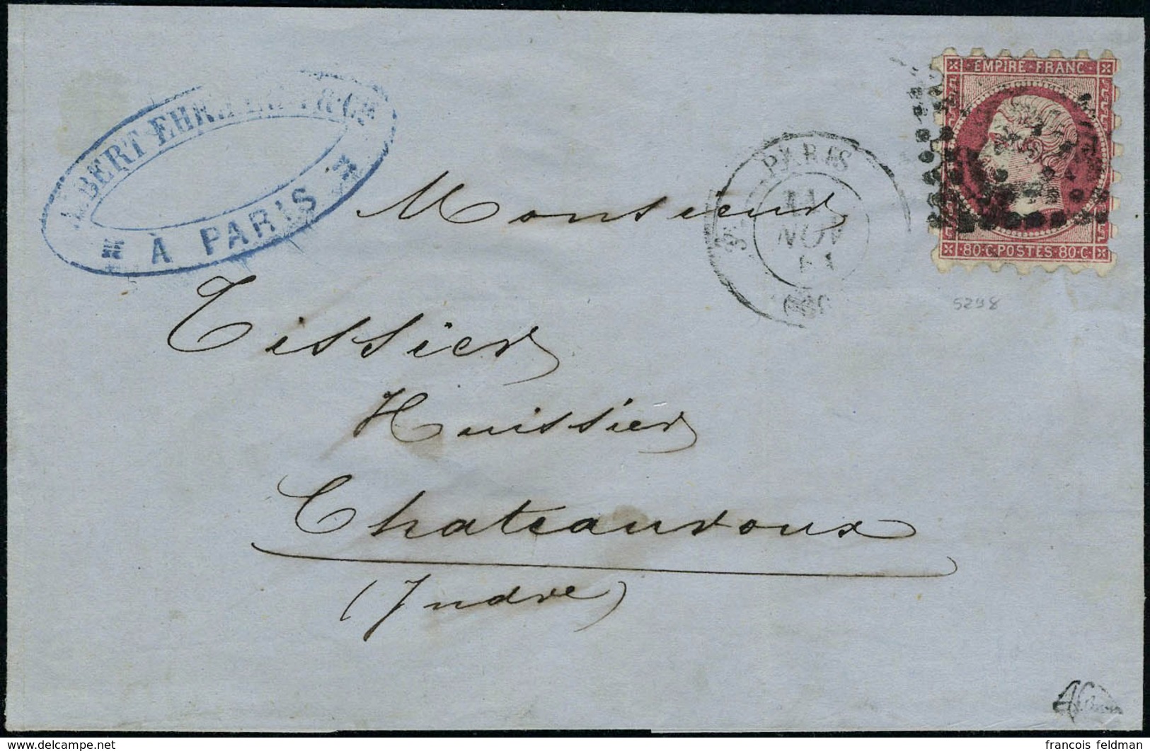 Lettre N° 17B, 80c Rose Empire ND, Piquage Susse Sur L Losange Et Càd De Pris 11 Nov 61 Pour Chateauroux, Arrivée 12 Nov - Other & Unclassified