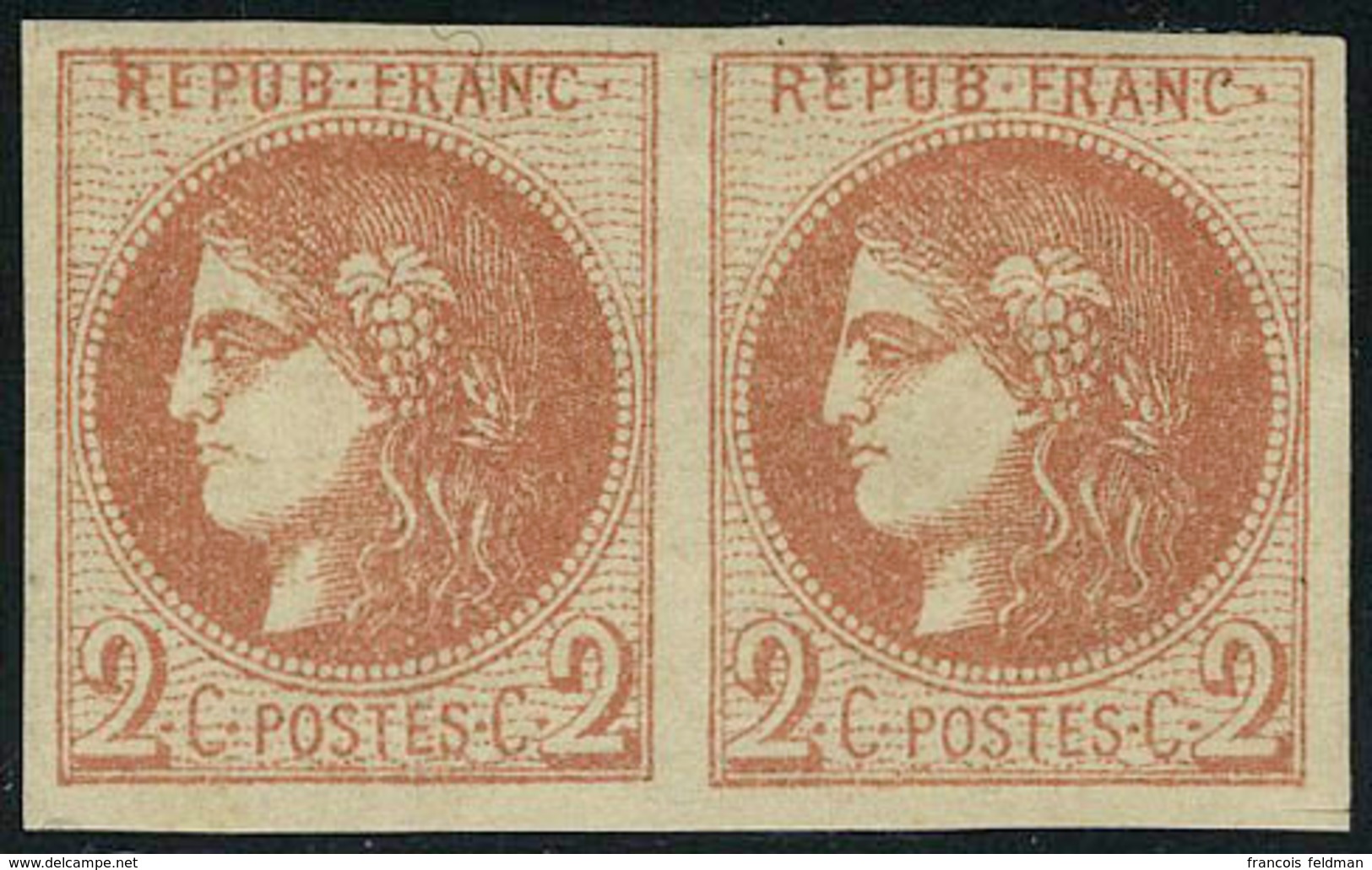 Neuf Avec Charnière N° 40B, 2c Rouge Brique, Paire Hor., Superbe, Signé Calves + Brun + Certificat. Maury 40IID - Otros & Sin Clasificación