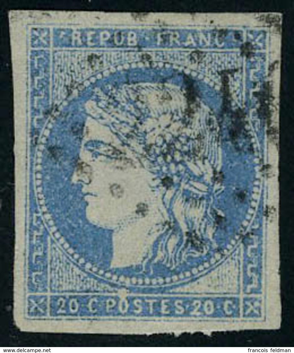 Oblitéré N° 44A, 20c Bleu Type I, T.B. Signé Brun - Autres & Non Classés