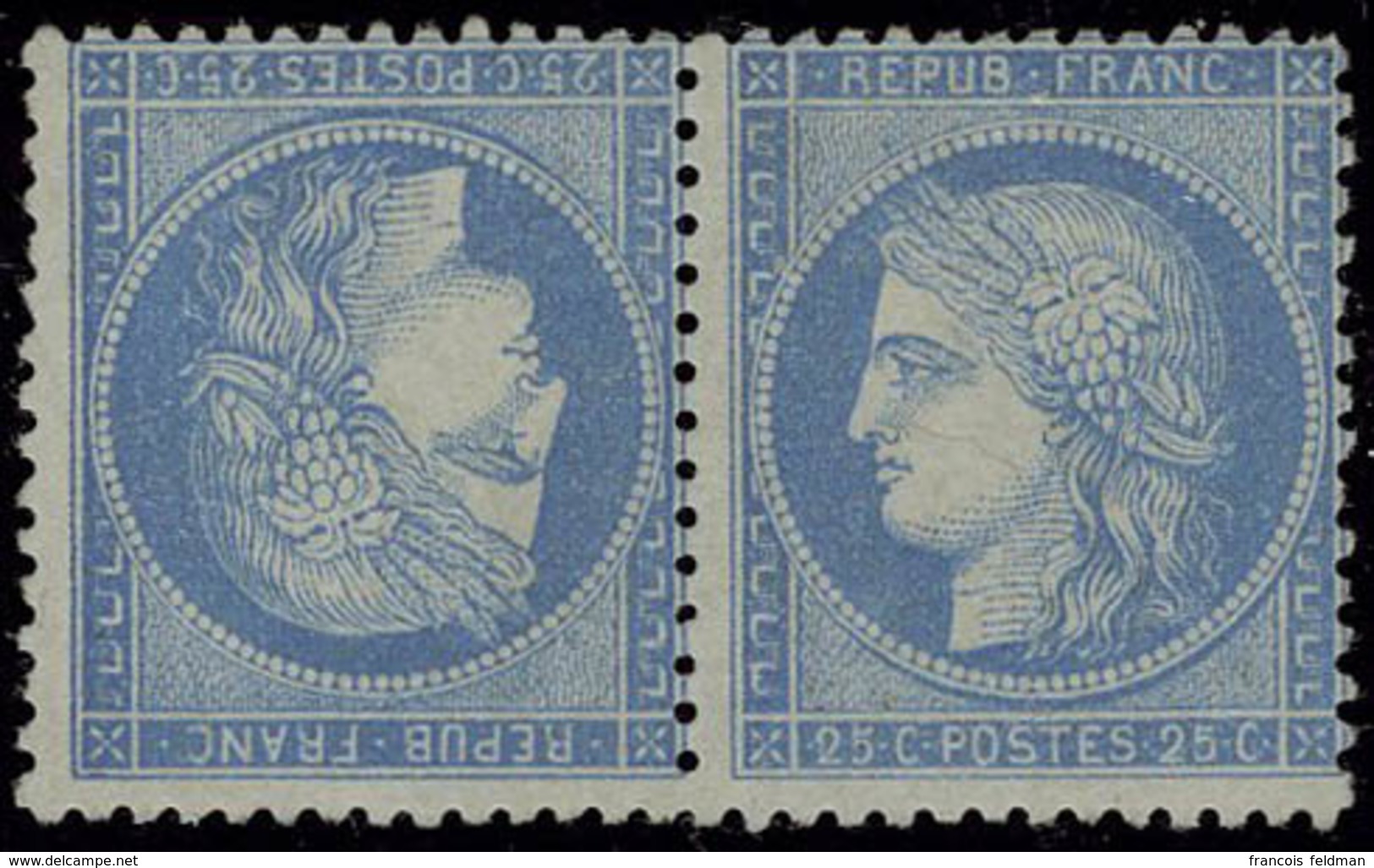 Neuf Sans Gomme N° 60Ab, 25c Bleu, Paire Tête Bêche, T.B. Rare, Signé Calves - Other & Unclassified
