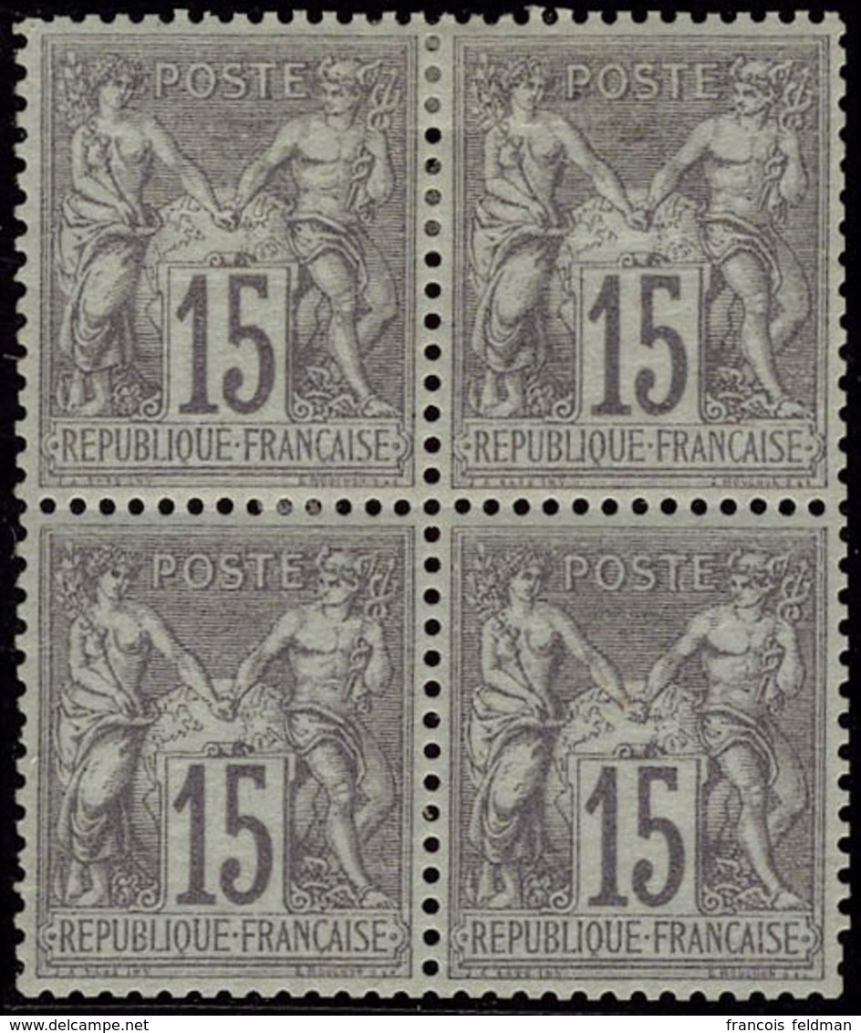 Neuf Avec Charnière N° 66, 15 Gris, Bloc De 4, Centrage Parfait, Cl, Signé Brun, Superbe Et Rare. - Sonstige & Ohne Zuordnung