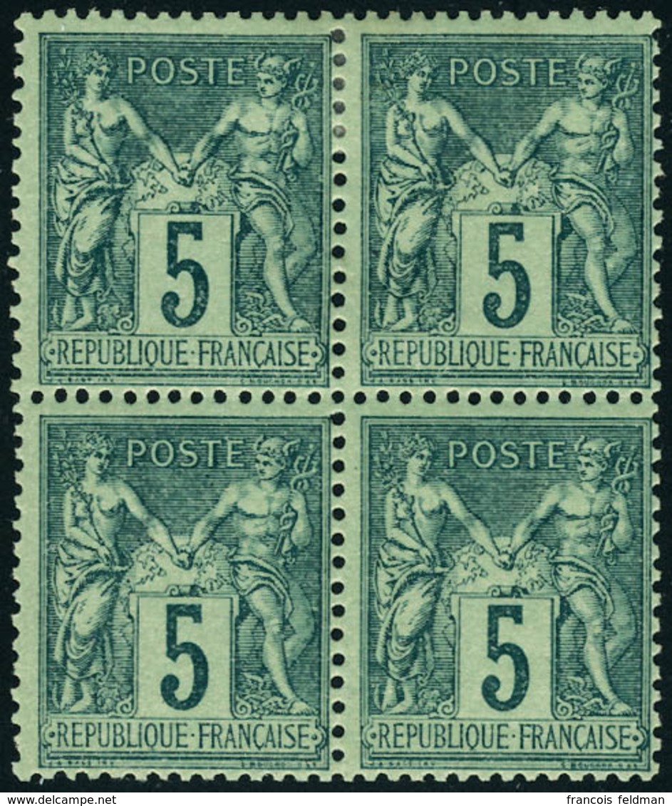 Neuf Avec Charnière N° 75, 5c Vert, Type II, Bloc De 4, T.B. - Autres & Non Classés