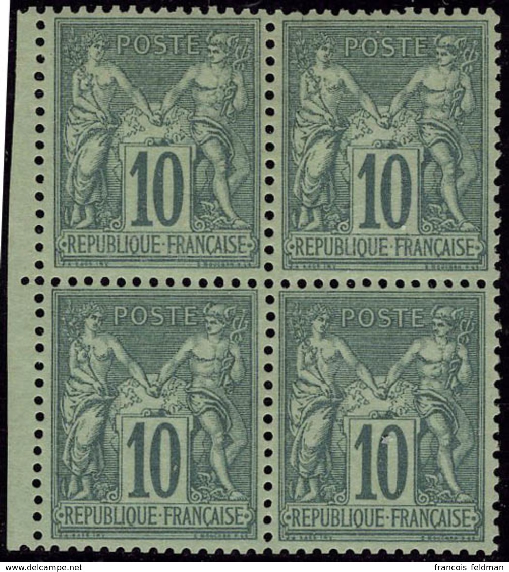 Neuf Avec Charnière N° 76, 10c Vert, Bloc De 4, Bdf, Centrage Parfait, Superbe, RRR, Signé JF Brun - Autres & Non Classés