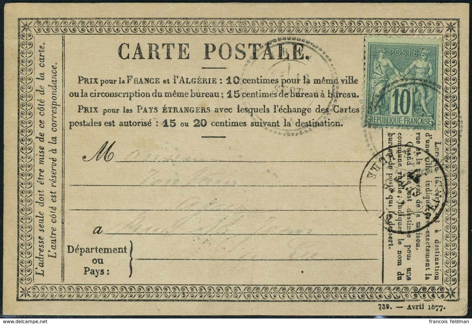 Lettre N° 76, 10c Vert Obl Cachet Perlé Sur Carte Postale Adressée à Eu. T.B. - Autres & Non Classés