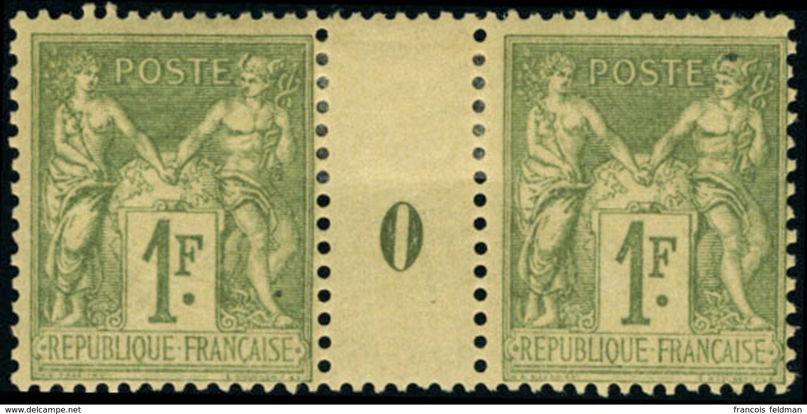 Neuf Avec Charnière N° 82.1f Olive Clair, Paire Horizontale Avec Millésime 0, Charnière Sur L'intervalle Effleurant à Pe - Other & Unclassified