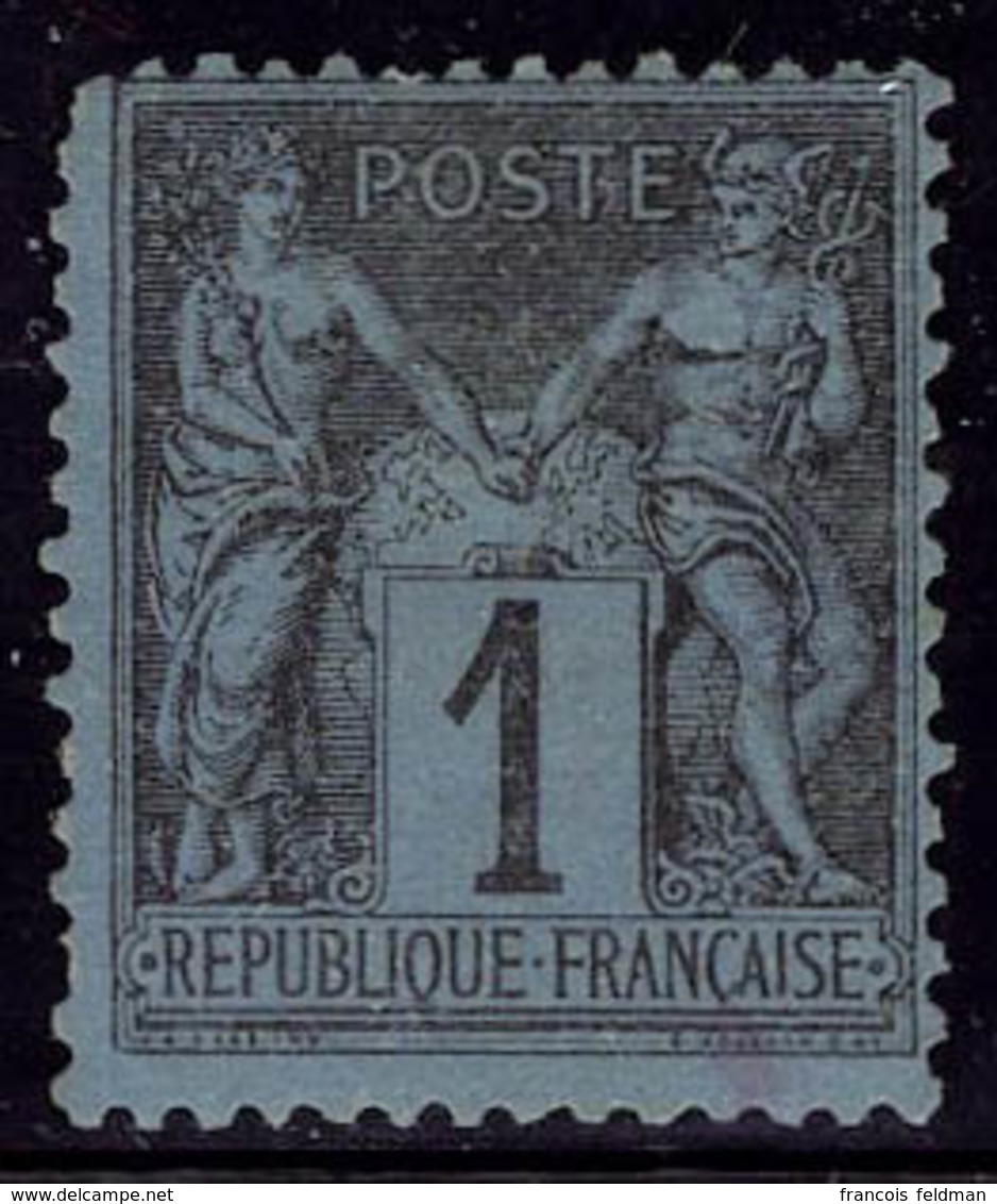 Neuf Avec Charnière N° 84, 1c Noir Sur Bleu De Prusse, 1 Angle Arrondi Sinon T.B. Très Belle Nuance Et Bon Centrage + Si - Autres & Non Classés