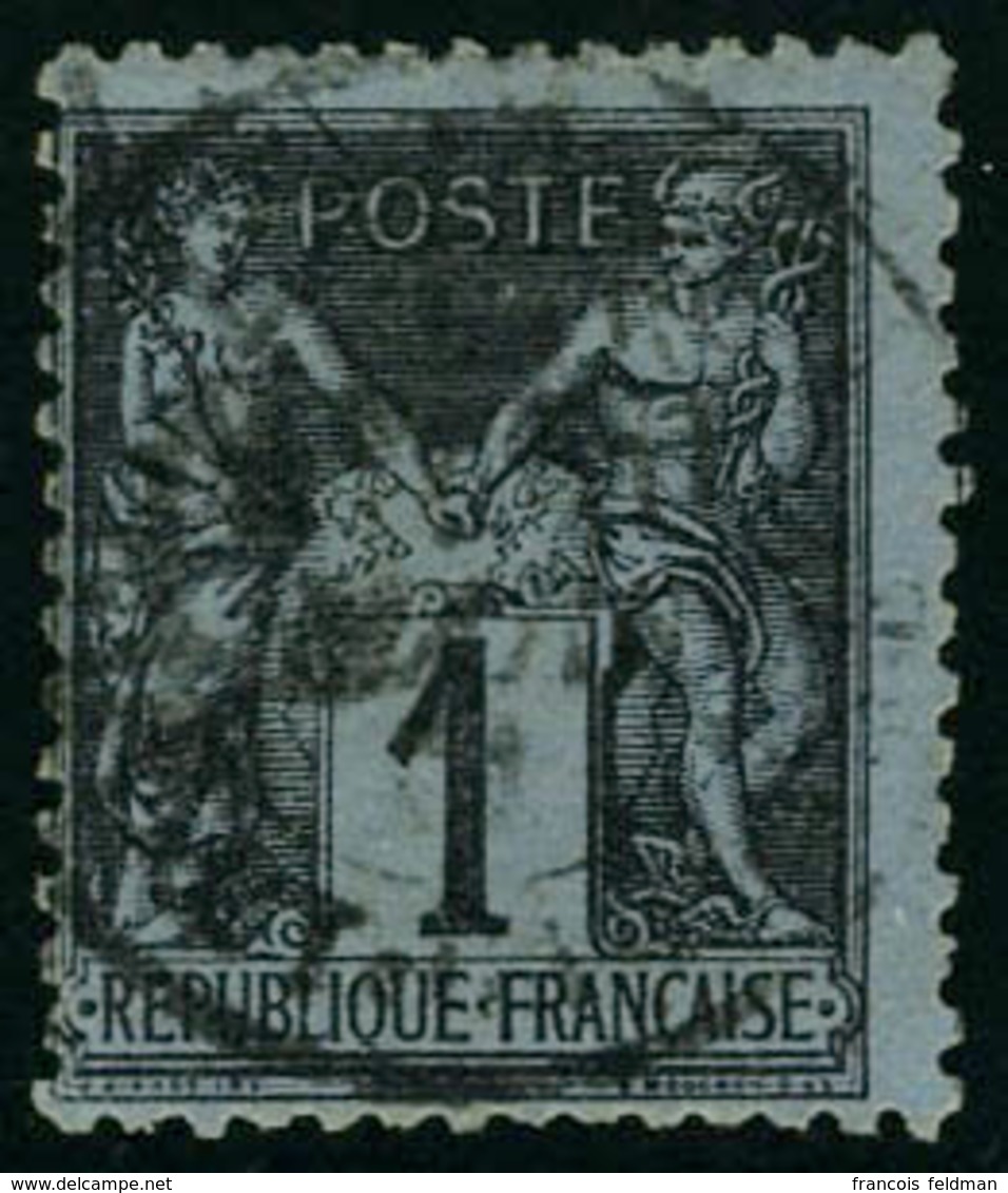 Oblitéré N° 84, 1c Noir S/bleu De Prusse, Centrage Courant, TB, Signé + Certificat - Other & Unclassified