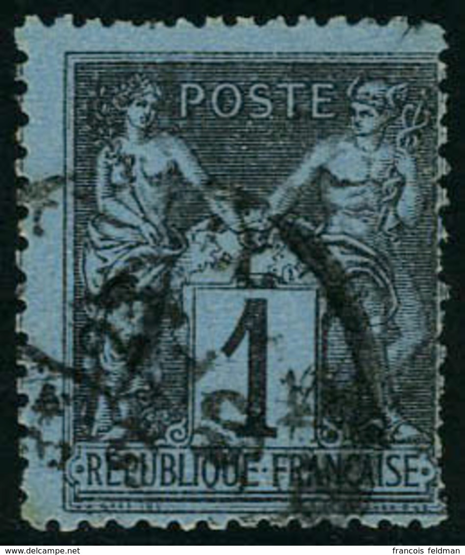 Oblitéré N° 84, 1c Noir S/bleu De Prusse, Dentelure Irrégulière Sur Un Coté Comme Souvent, TB, Signé Brun - Sonstige & Ohne Zuordnung