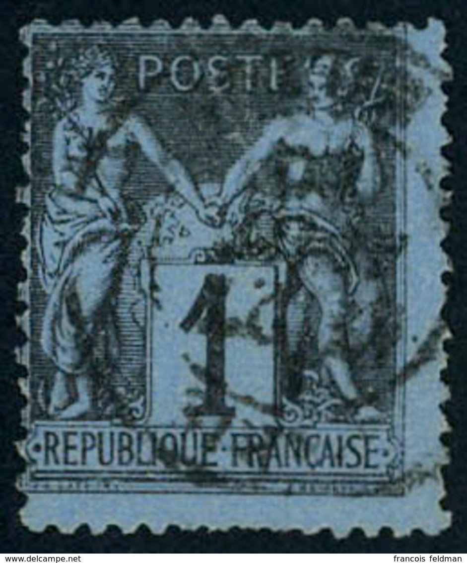 Oblitéré N° 84, 1c Noir S/bleu De Prusse, Dentelure Irrégulière Comme Souvent, Jolie Couleur, TB, Signé Brun - Other & Unclassified