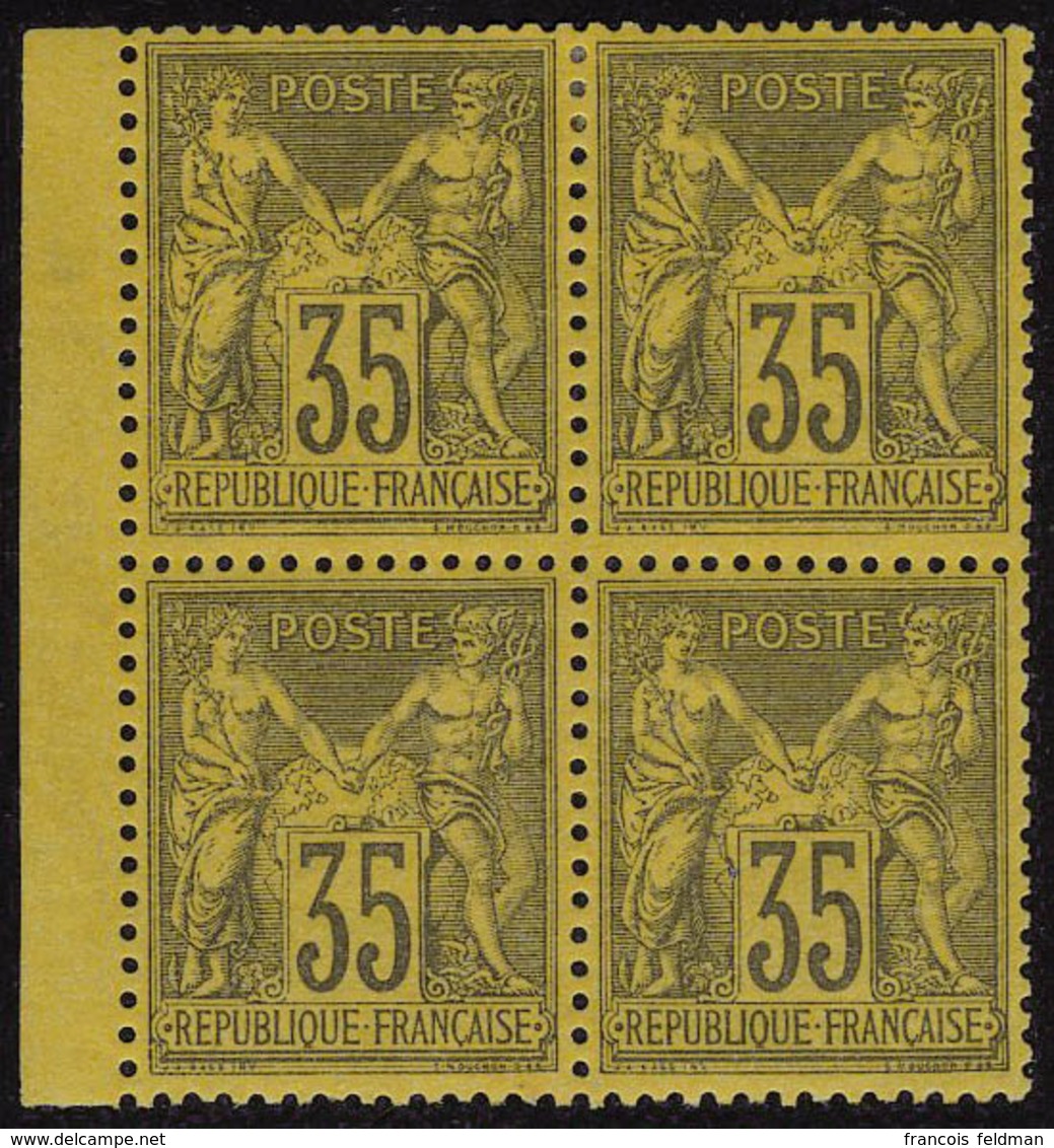 Neuf Sans Charnière N° 93, 35c Violet Noir Sur Jaune, Bloc De 4, Centrage Parfait, 2ex Cl, Superbe, Signé Brun, Plus Val - Otros & Sin Clasificación