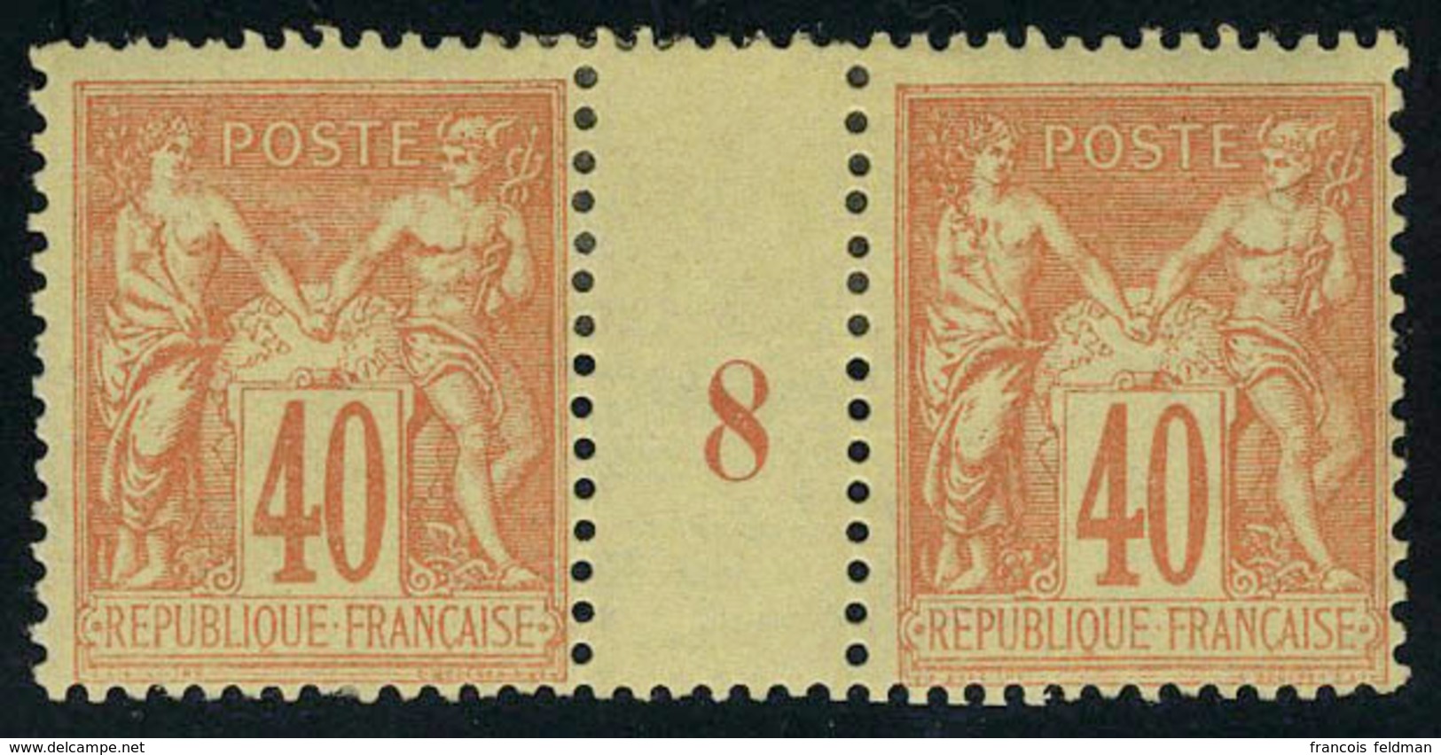 Neuf Avec Charnière N° 94, 40c Rouge Orange Type II Paire Hor Millésime 8 T.B. - Autres & Non Classés