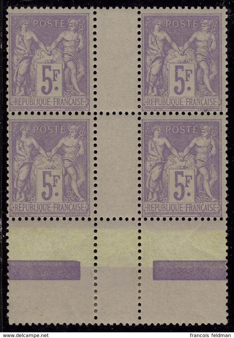 Neuf Sans Charnière N° 95, 5f Violet, Bloc De 4, Interpanneau, Superbe - Autres & Non Classés