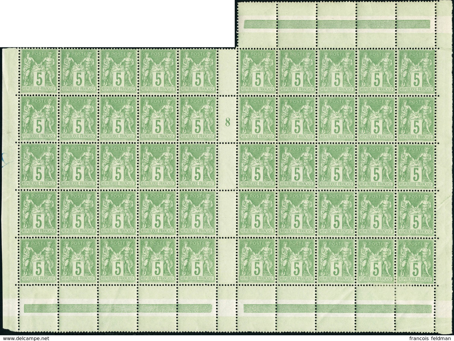 Neuf Sans Charnière N°106. 5c Vert-jaune. Feuille De 50ex, Millésime 8. Pli De Gomme S/3ex. Bon Centrage D'ensemble. T.B - Other & Unclassified