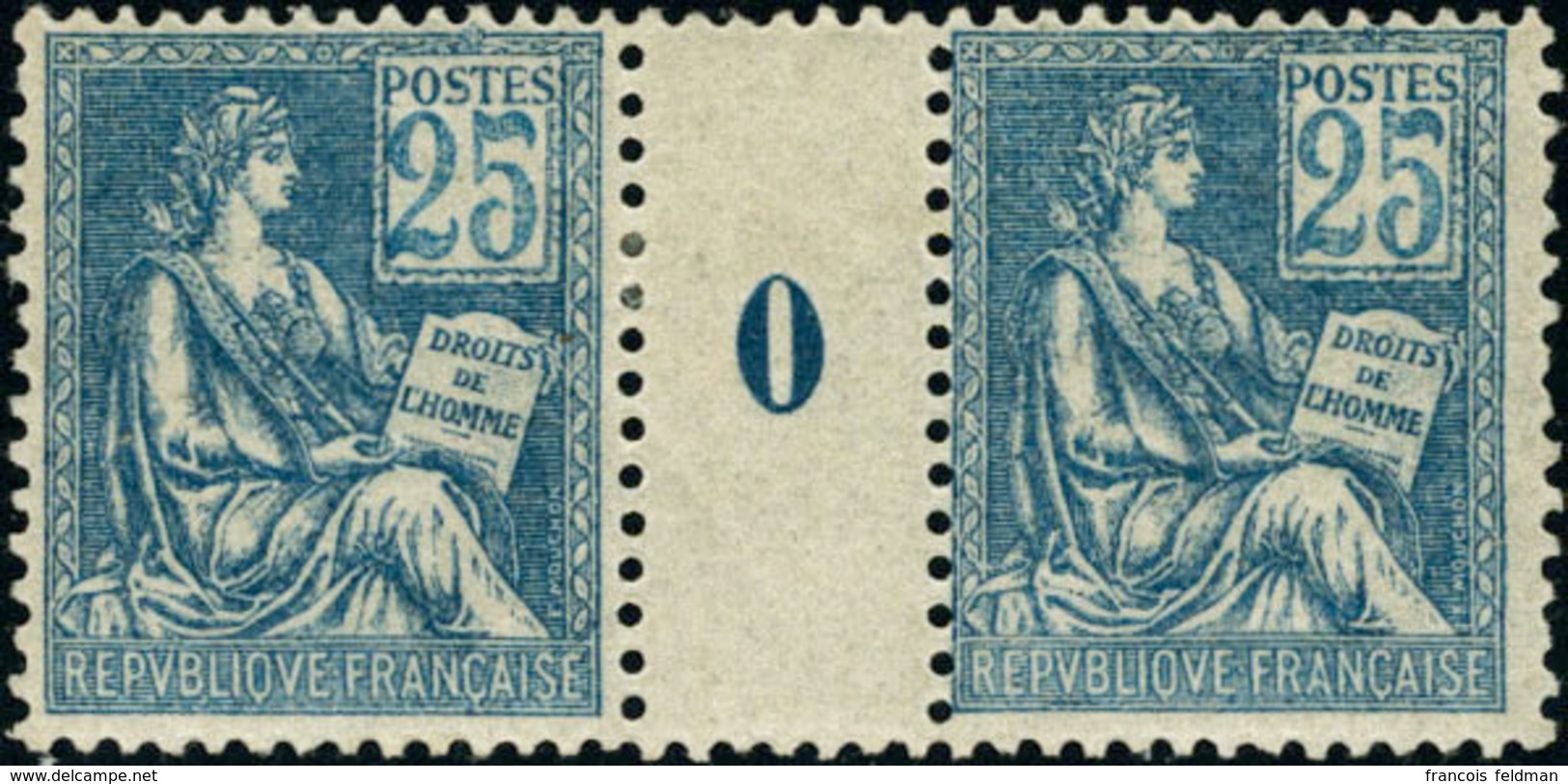 Neuf Sans Charnière N°114. 25c Bleu. Paire Millésime 0. 1ex Cl. à Peine Visible. T.B. - Otros & Sin Clasificación