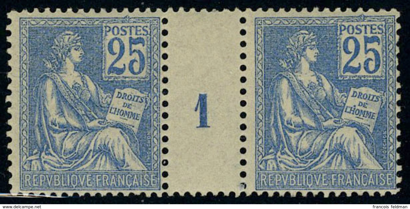 Neuf Sans Charnière N° 118, 25c Bleu Mouchon Type II, Paire Millésime 1, Très Lég Trace De Ch. Sur Intervalle, T.B. Sign - Otros & Sin Clasificación