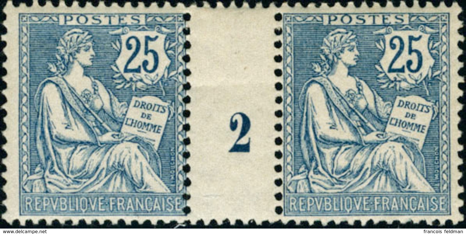 Neuf Sans Charnière N° 127. 25c Bleu, Paire Horizontale Avec Millésime 2, Charnière Sur L'intervalle. T.B. - Otros & Sin Clasificación