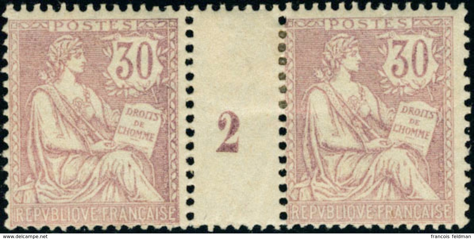 Neuf Avec Charnière N° 128. 30c Violet, Paire Horizontale Avec Millésime 2, Dont 1 Ex Neuf **. T.B. - Autres & Non Classés