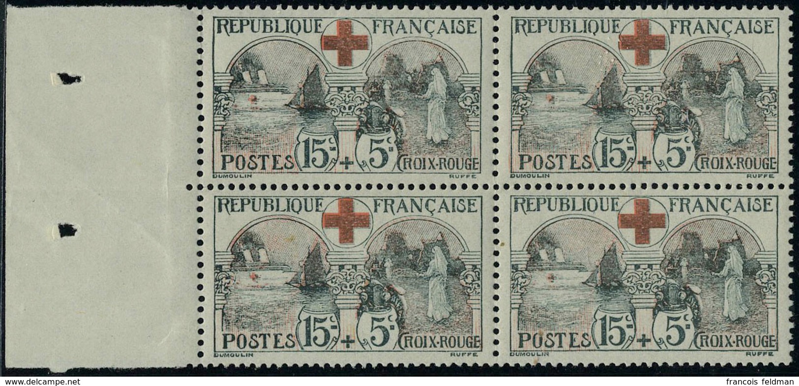 Neuf Sans Charnière N° 156, 15c + 5c Croix Rouge, Bloc De 4, Bdf, Très Bien Centré, Petite Découpe Entre 2ex, T.B. - Otros & Sin Clasificación