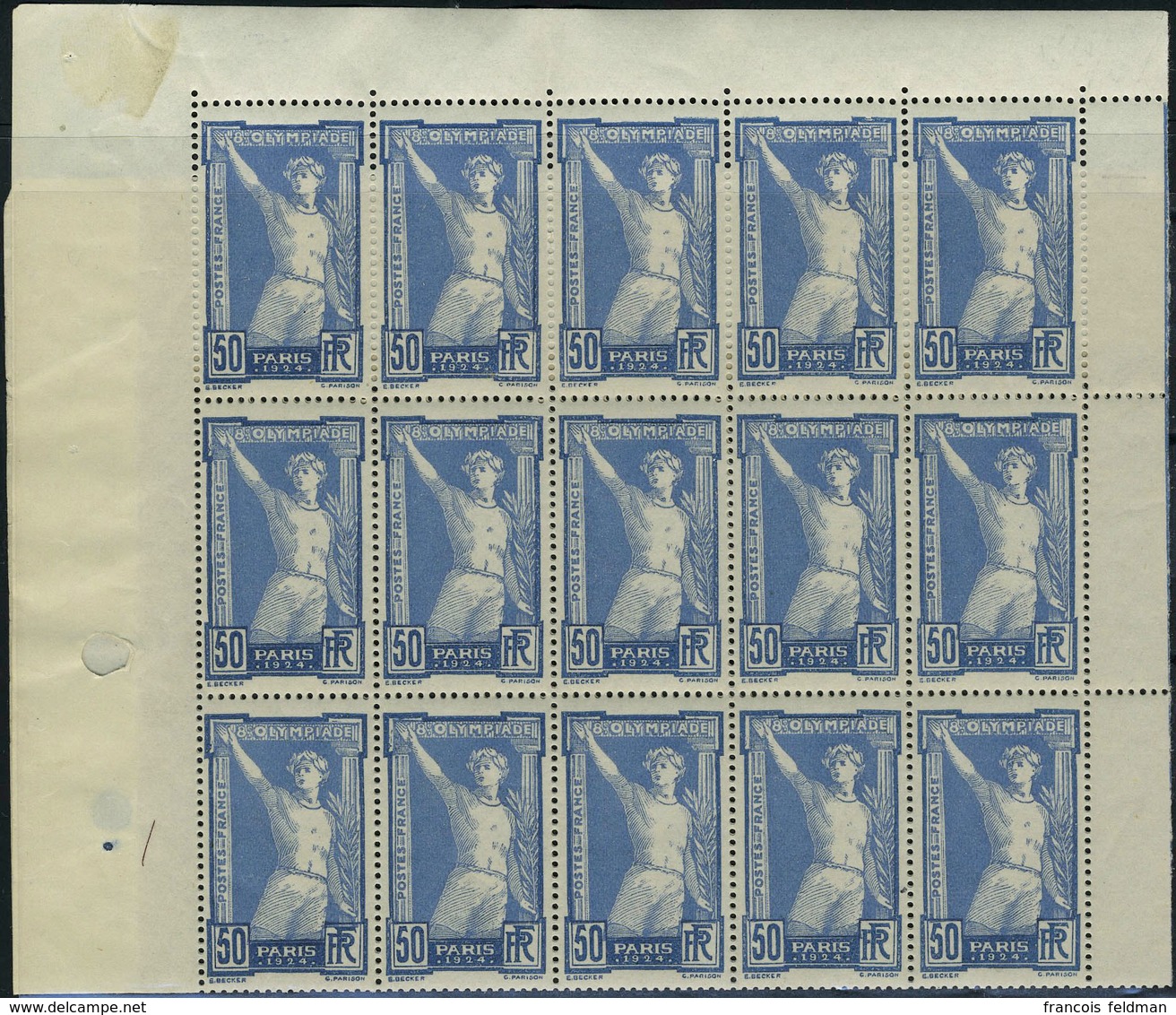 Neuf Sans Charnière N° 186, 50c Bleu JO 1924 Bloc De 25ex Bdf Tout Autour, Bon Centrage TB - Otros & Sin Clasificación