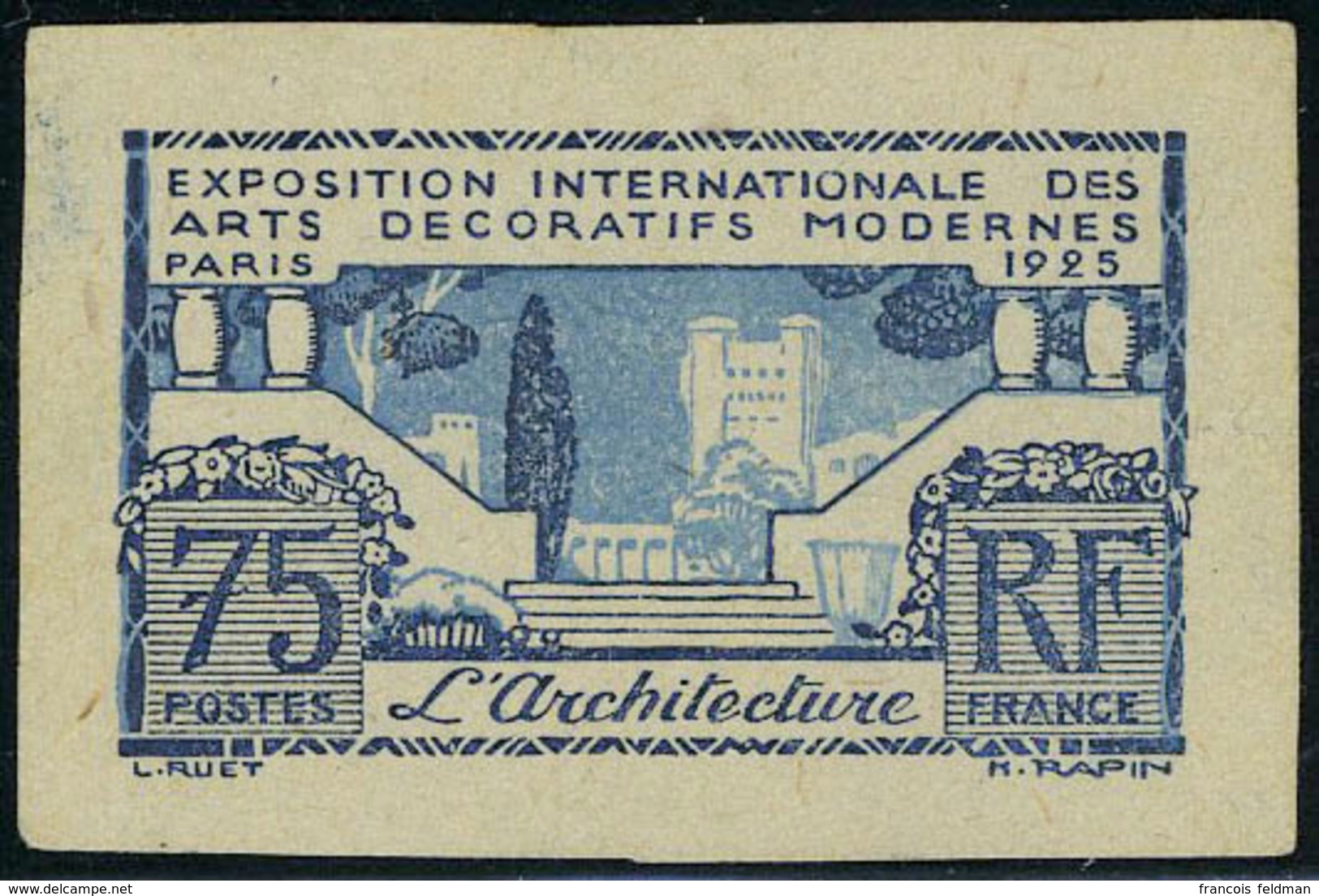 Neuf Sans Gomme N° 215, 75c Art Déco Architecture, Essai ND Bleu Et Outremer, T.B. - Other & Unclassified