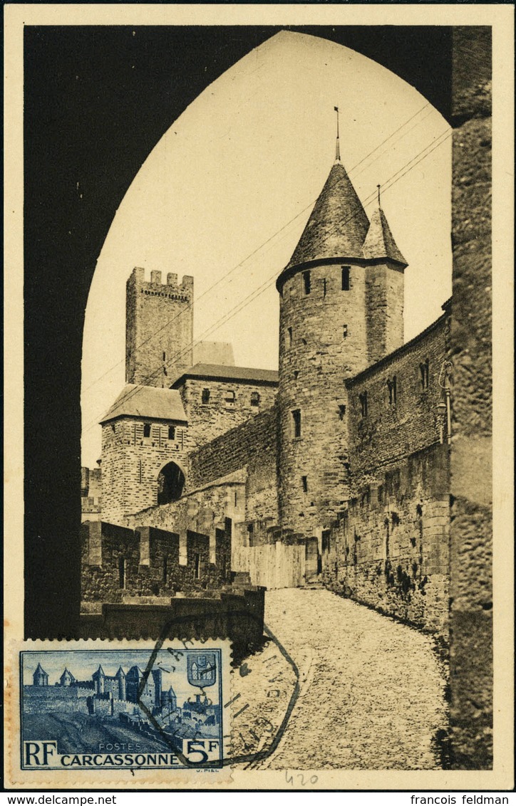 Lettre N° 392. 5f Carcassonne Sur CM. La Douce France (Yvon) En Bistre CàD Hexagonal Carcassonne-Cité 7-11-38. T.B. - Other & Unclassified