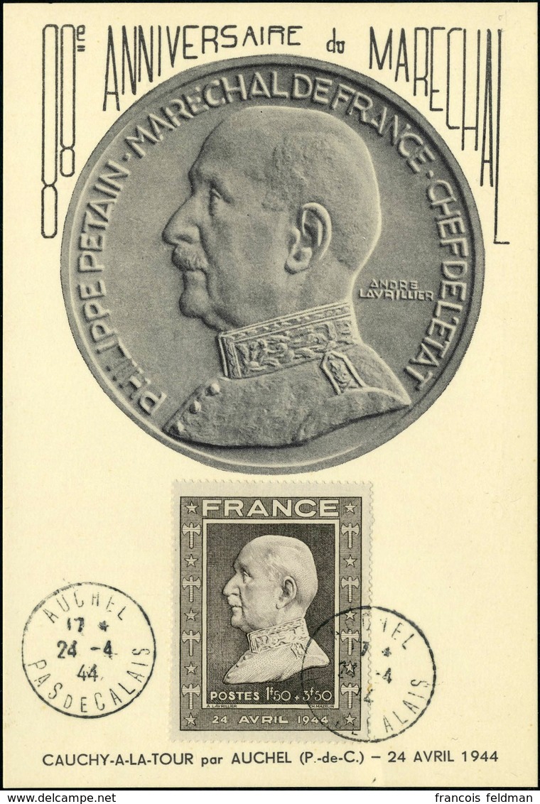 Lettre N° 606, 88è Anniv. Du Maréchal Pétain, S/CP Maximum, Obl 1er Jour (24.4.44) D'Auchel (Pas-de-Calais) - Other & Unclassified