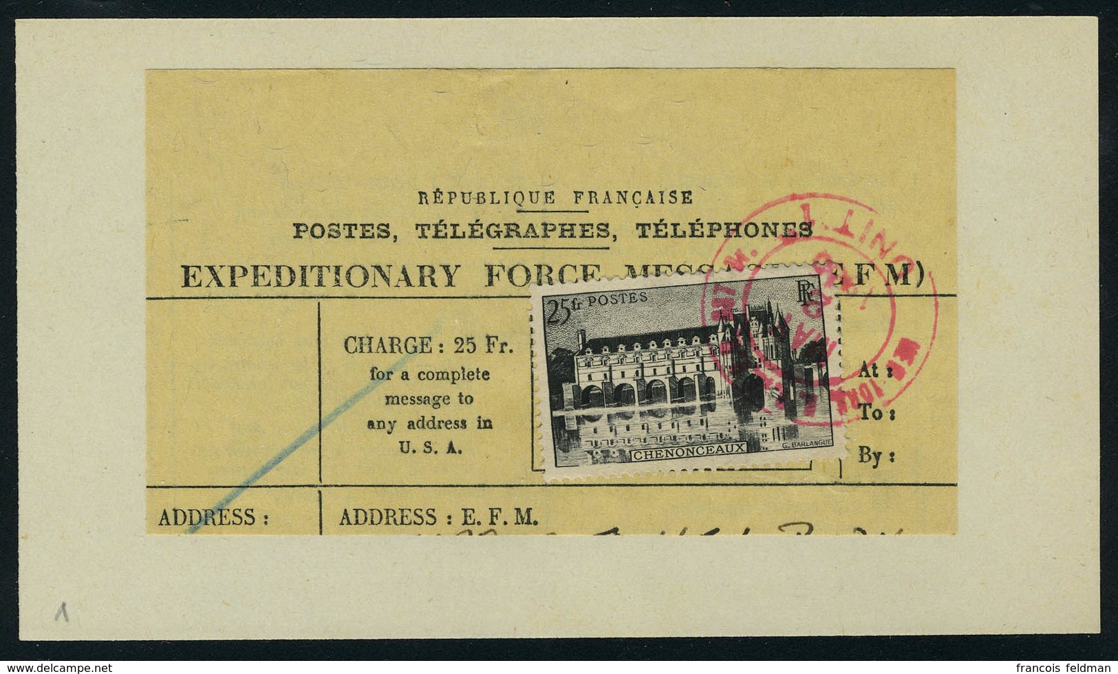 Oblitéré N° 611, 25f Chenonceaux X 4ex, Chaque Sur Frgt De Formule Télégraphique, Obl. Différentes : Double Ovale, Càd + - Other & Unclassified