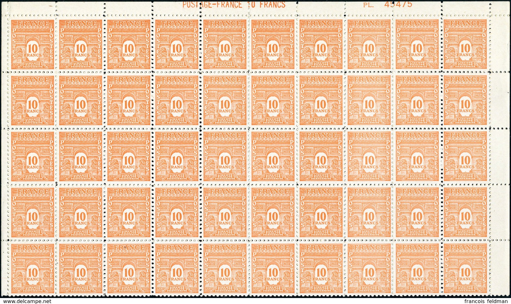 Neuf Sans Charnière N° 629, 10f Arc De Triomphe, Feuille Complète De 100 Exemplaires, Excellent Centrage, TB - Other & Unclassified