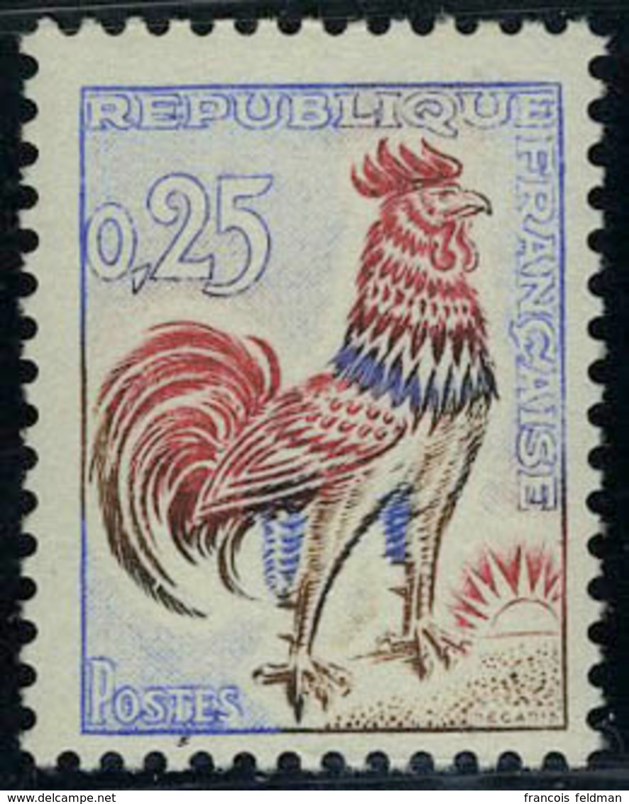 Neuf Sans Charnière N° 1331d, 25c Coq, Papier Fluor Jaune Vif,T.B. Signé Brun - Other & Unclassified