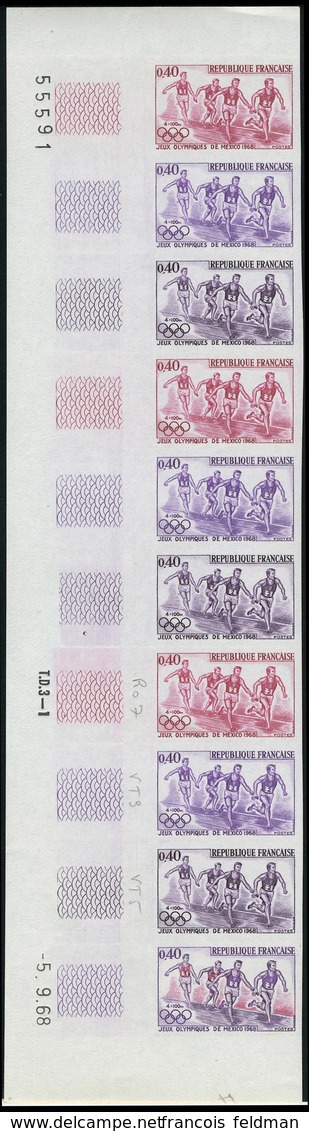 Neuf Sans Charnière N° 1573, 0.40c JO Mexico 1968, Bande Verticale De 10, Bdf, CD 5.9.68, Essai De Couleurs, ND, T.B. - Other & Unclassified