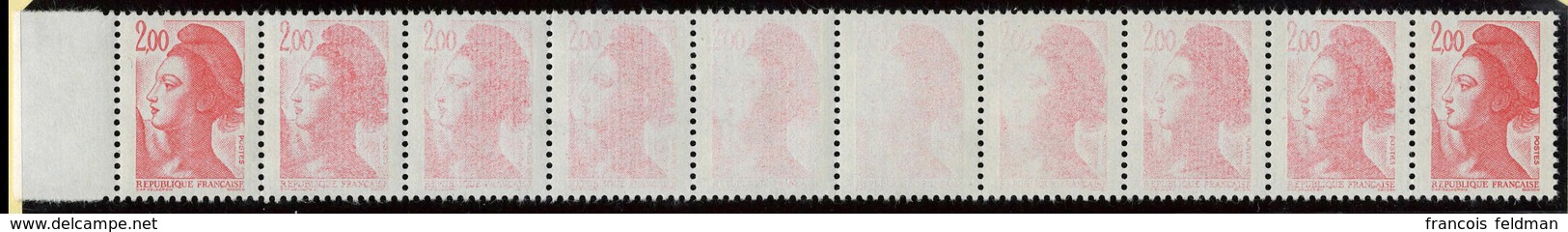 Neuf Sans Charnière N° 2274, 2.00 Liberté, Bande Hor. De 10 Dont 8 Timbres Impression Partielle Ou Effacée, T.B. - Other & Unclassified