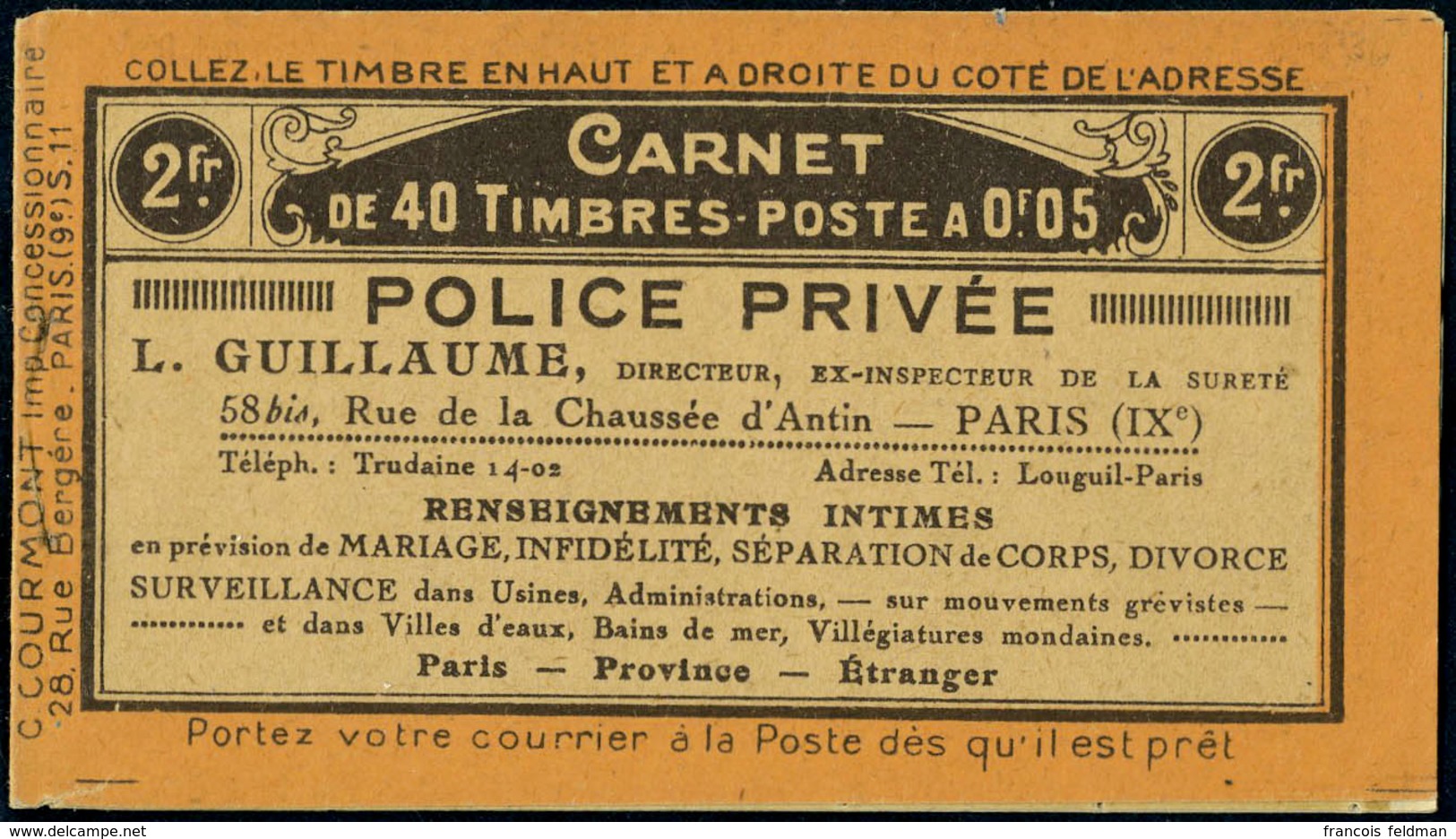 Neuf Sans Charnière N° 158-C2, 5c Orange Semeuse, Carnet De 40 T. Avec Pub Sur Couverture, S.11, TB - Other & Unclassified