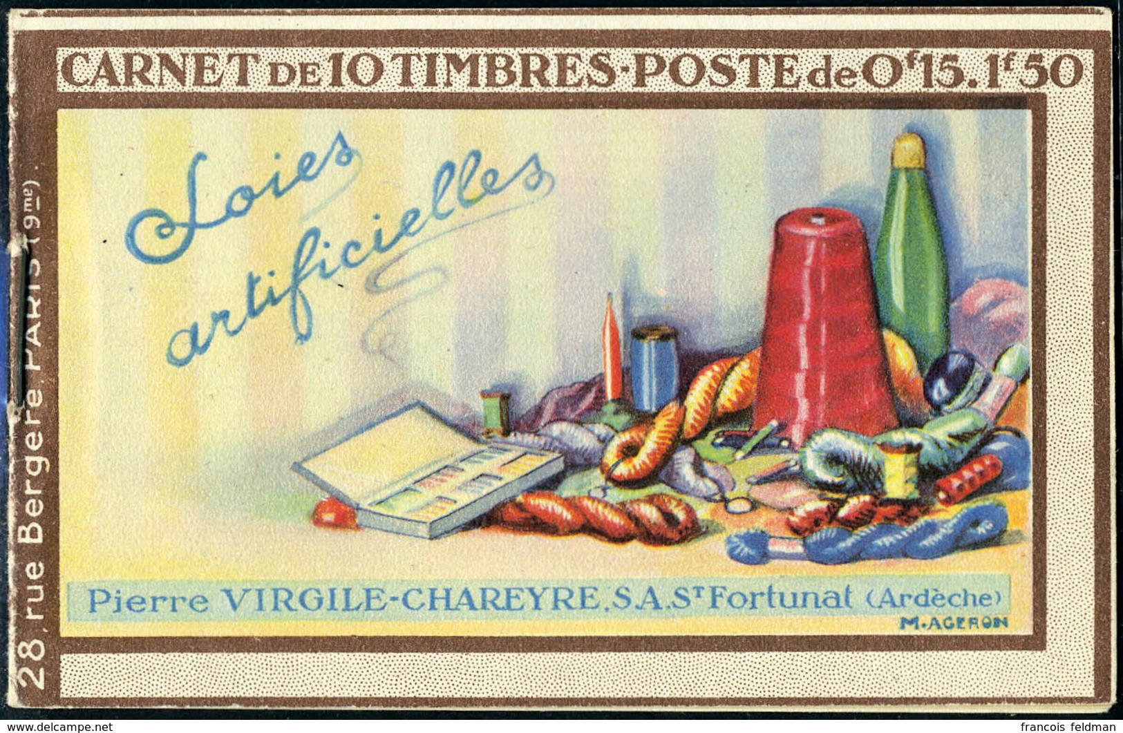 Neuf Sans Charnière N° 189-C1, 15c Brun Semeuse, Carnet De 10 T., Pubs Virgile - Chareyre, TB - Other & Unclassified