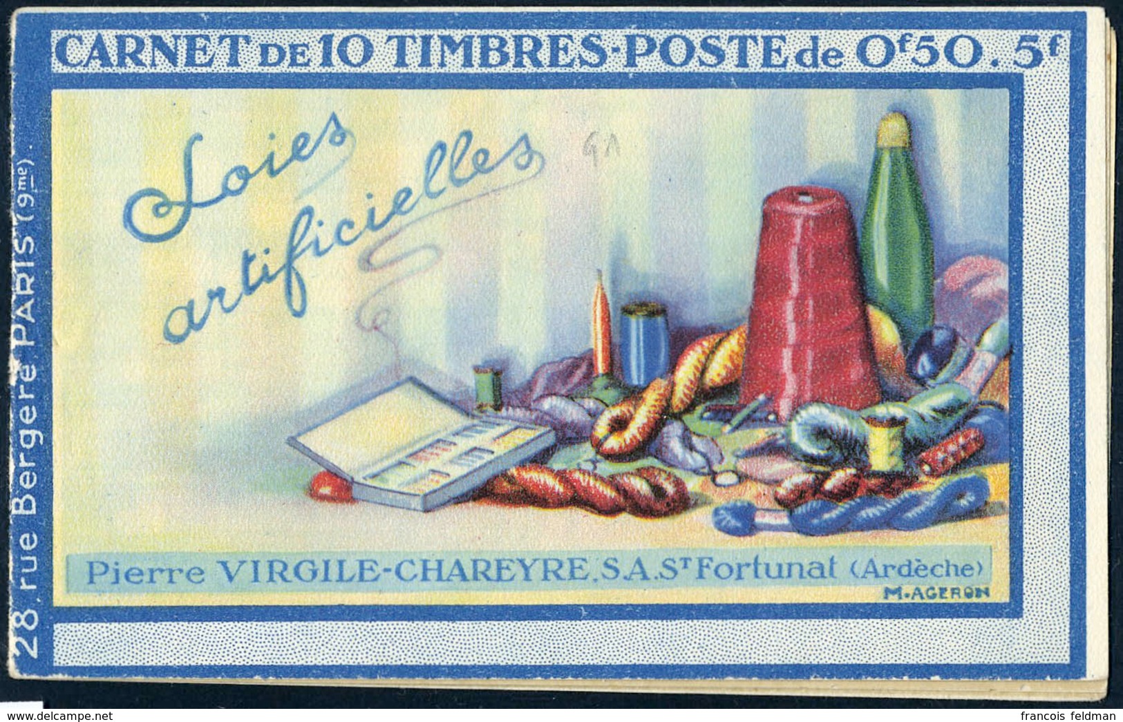 Neuf Sans Charnière N° 199-C20, 50c Rouge Semeuse Lignée, Carnet De 10 T. Virgile-Chareyre, TB - Other & Unclassified