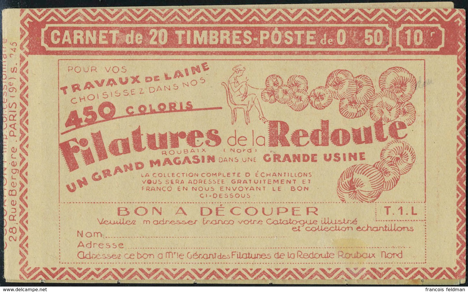 Neuf Sans Charnière N° 199-C74, 50c Rouge Semeuse Lignée, Type IIA, Pubs Redoute, Mazda, Benjamin 2 Fois, S 245 TB - Other & Unclassified